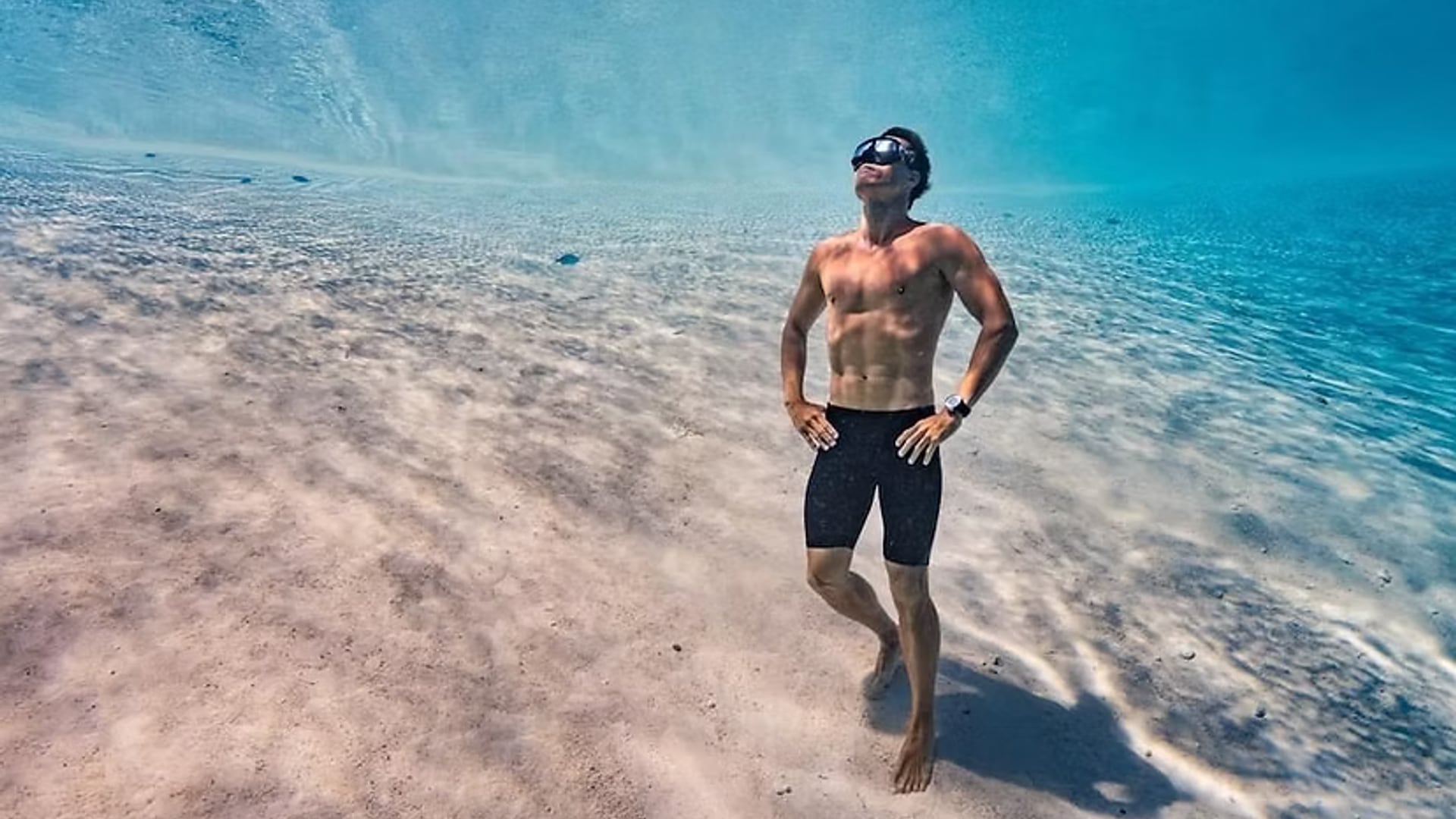 Freediving session in clear water